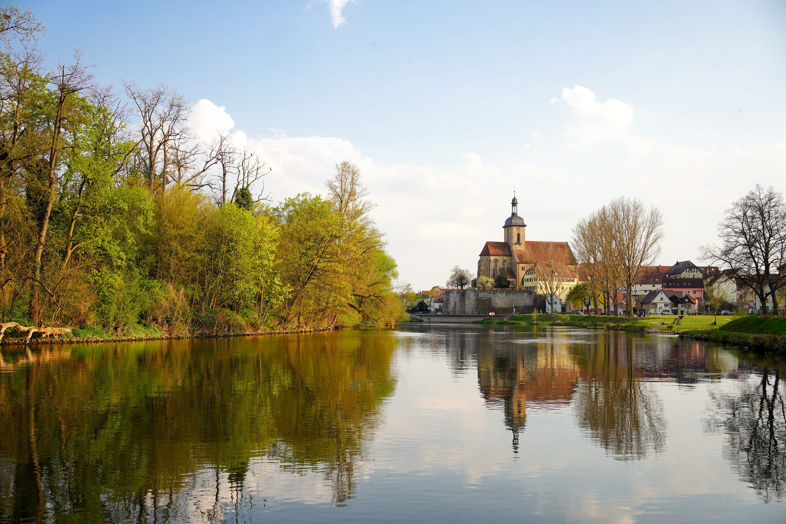 Blick auf den Neckar mit Regiswindiskirche